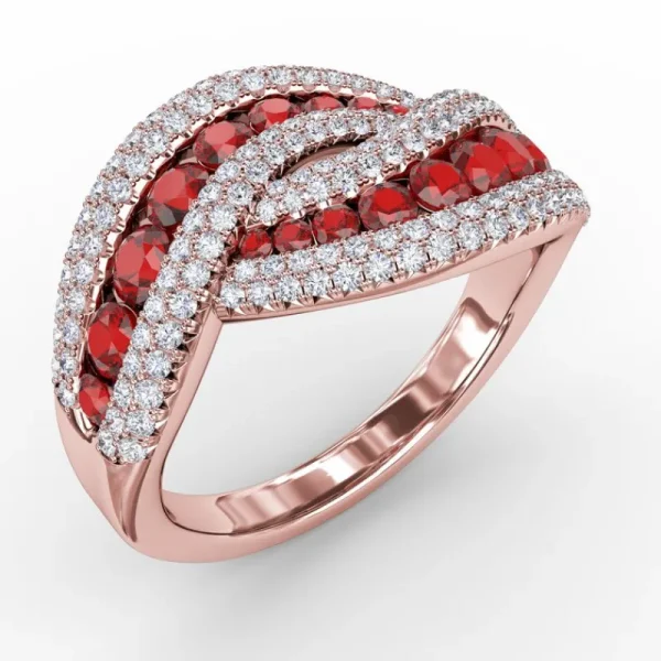Discount Fana Intertwining Love Ruby and Diamond Ring