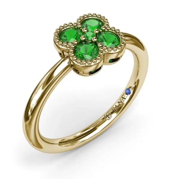 New Fana Magnolia Milgrain Emerald Ring