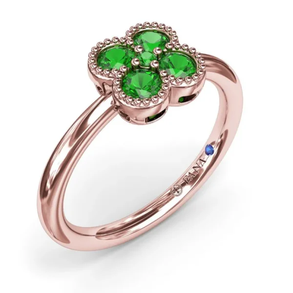 New Fana Magnolia Milgrain Emerald Ring