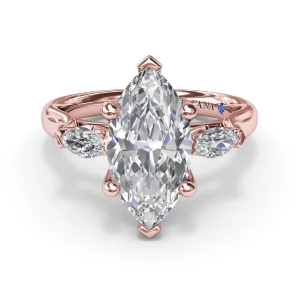 Hot Fana Marquise Three-Stone Diamond Engagement Ring