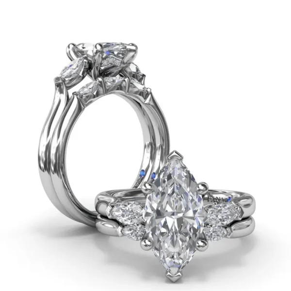 Hot Fana Marquise Three-Stone Diamond Engagement Ring