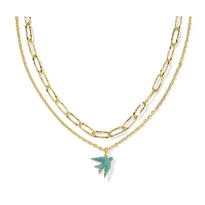 Sale Kendra Scott Melody Bird Gold Multi Strand Necklace in Teal Crystal