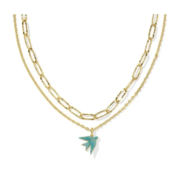 Sale Kendra Scott Melody Bird Gold Multi Strand Necklace in Teal Crystal
