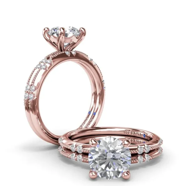 New Fana Milgrain Knife-Edge Round Diamond Engagement Ring