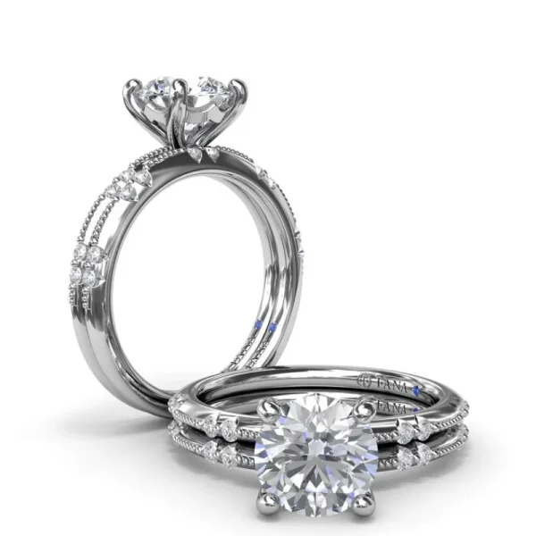 New Fana Milgrain Knife-Edge Round Diamond Engagement Ring