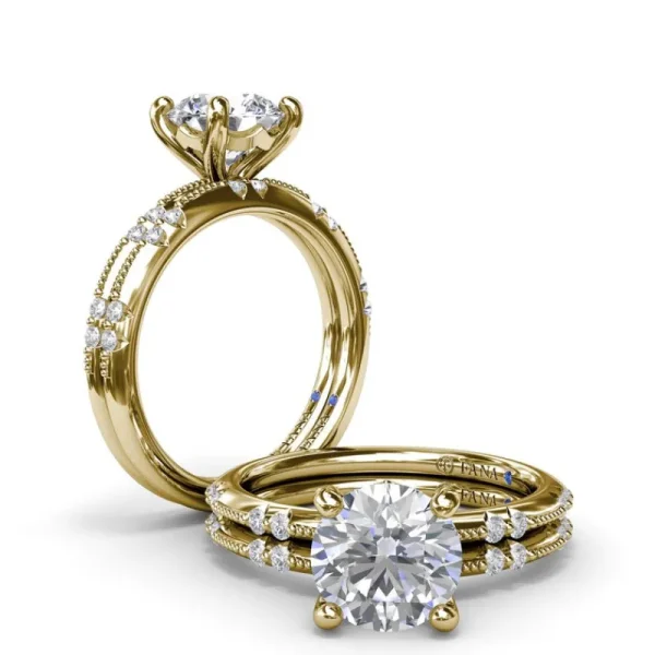 New Fana Milgrain Knife-Edge Round Diamond Engagement Ring