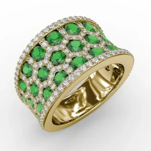 Clearance Fana Motif Emerald and Diamond Ring