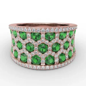 Clearance Fana Motif Emerald and Diamond Ring