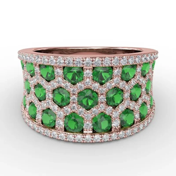 Clearance Fana Motif Emerald and Diamond Ring