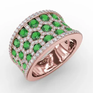 Clearance Fana Motif Emerald and Diamond Ring