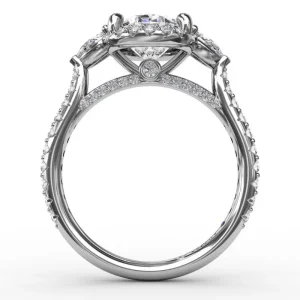 Hot Fana Oval Diamond Halo Engagement Ring With Pear-Shape Diamond Side Stones