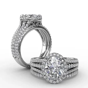 Sale Fana Oval Diamond Halo Engagement Ring With Triple-Row Diamond Band