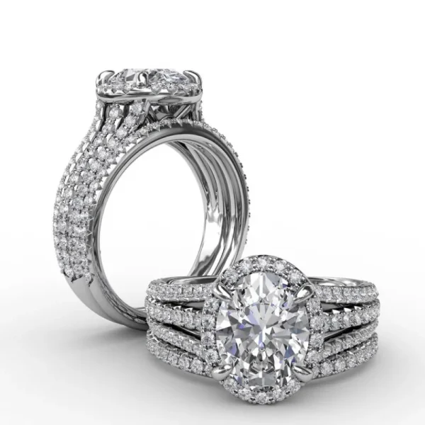 Sale Fana Oval Diamond Halo Engagement Ring With Triple-Row Diamond Band