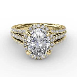 Sale Fana Oval Diamond Halo Engagement Ring With Triple-Row Diamond Band
