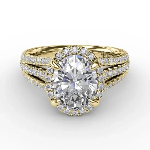 Sale Fana Oval Diamond Halo Engagement Ring With Triple-Row Diamond Band