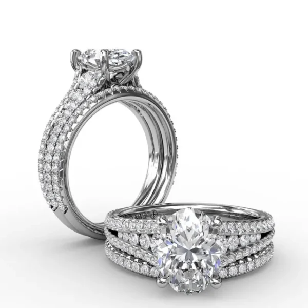 Online Fana Oval Diamond Solitaire Engagement Ring With Triple-Row Tapered Diamond Band