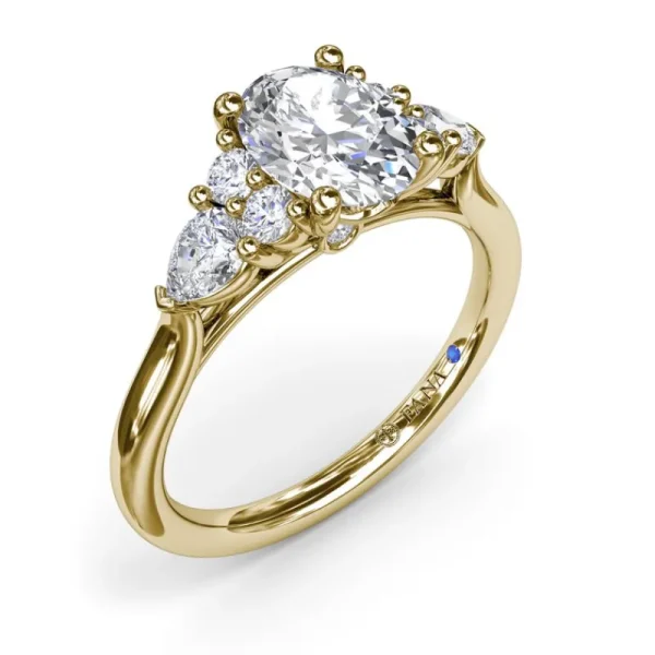 Fashion Fana Pear Side Cluster Diamond Engagement Ring