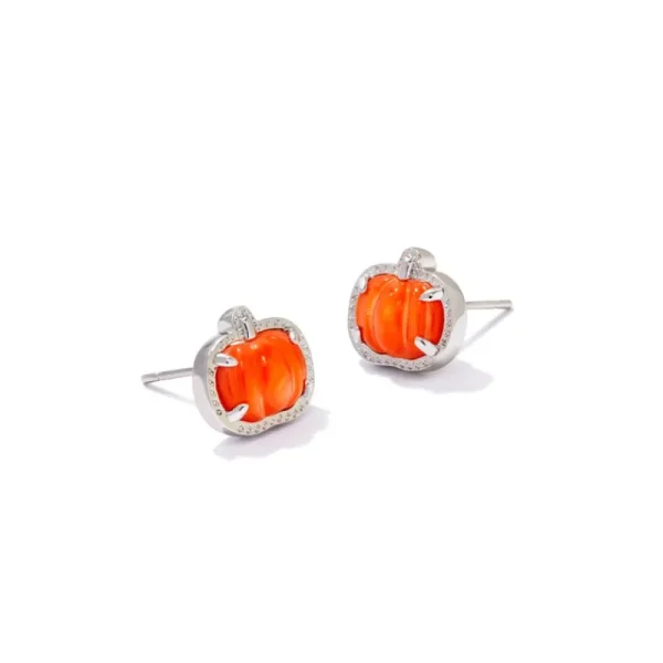 Sale Kendra Scott Pumpkin Silver Stud Earrings in Orange Mother-of-Pearl