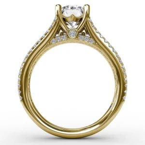Best Fana Round Diamond Engagement Ring With Triple-Row Diamond Band