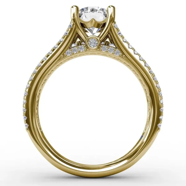 Best Fana Round Diamond Engagement Ring With Triple-Row Diamond Band