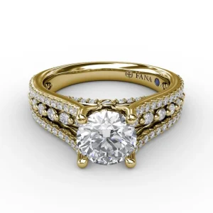 Best Fana Round Diamond Engagement Ring With Triple-Row Diamond Band