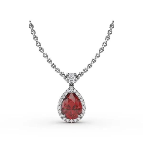 Fashion Fana Ruby and Diamond Teardrop Necklace