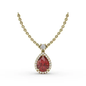 Fashion Fana Ruby and Diamond Teardrop Necklace