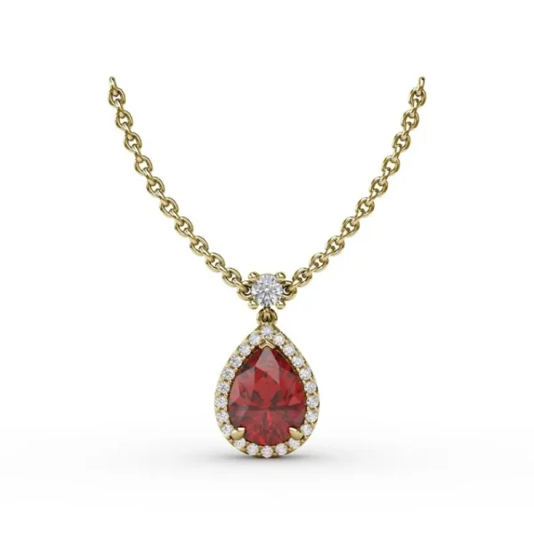 Fashion Fana Ruby and Diamond Teardrop Necklace