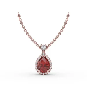 Fashion Fana Ruby and Diamond Teardrop Necklace