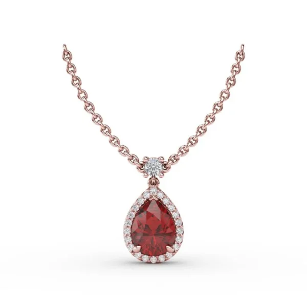 Fashion Fana Ruby and Diamond Teardrop Necklace