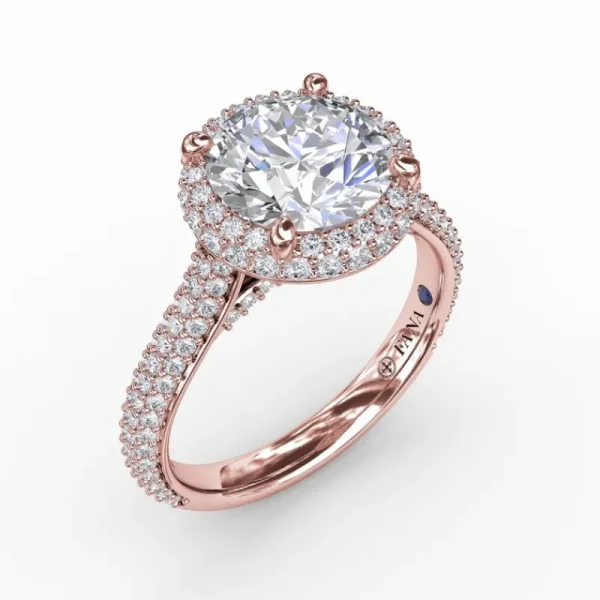Fashion Fana Seamless Pavé Diamond Double Halo Engagement Ring
