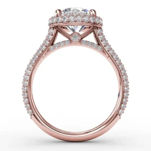 Fashion Fana Seamless Pavé Diamond Double Halo Engagement Ring