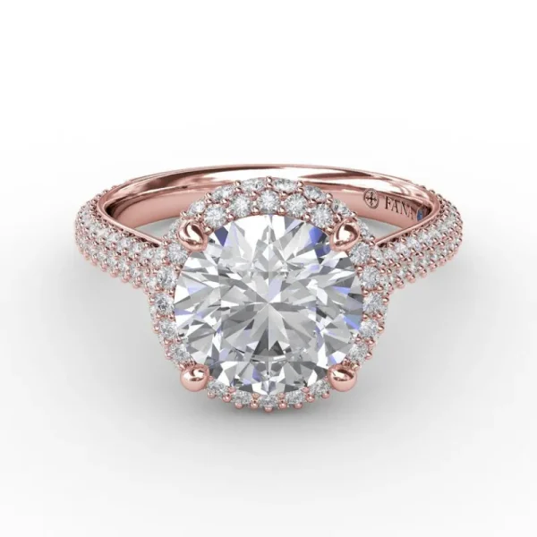 Fashion Fana Seamless Pavé Diamond Double Halo Engagement Ring