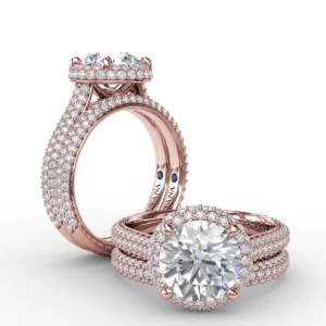 Fashion Fana Seamless Pavé Diamond Double Halo Engagement Ring