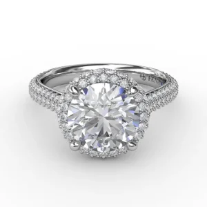 Fashion Fana Seamless Pavé Diamond Double Halo Engagement Ring