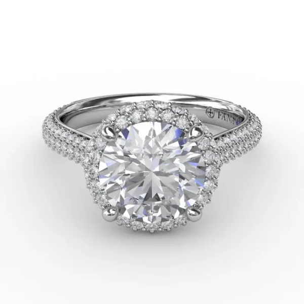 Fashion Fana Seamless Pavé Diamond Double Halo Engagement Ring