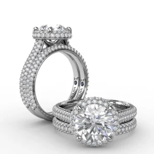 Fashion Fana Seamless Pavé Diamond Double Halo Engagement Ring