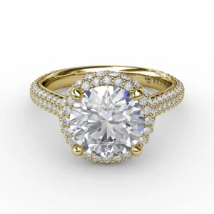 Fashion Fana Seamless Pavé Diamond Double Halo Engagement Ring