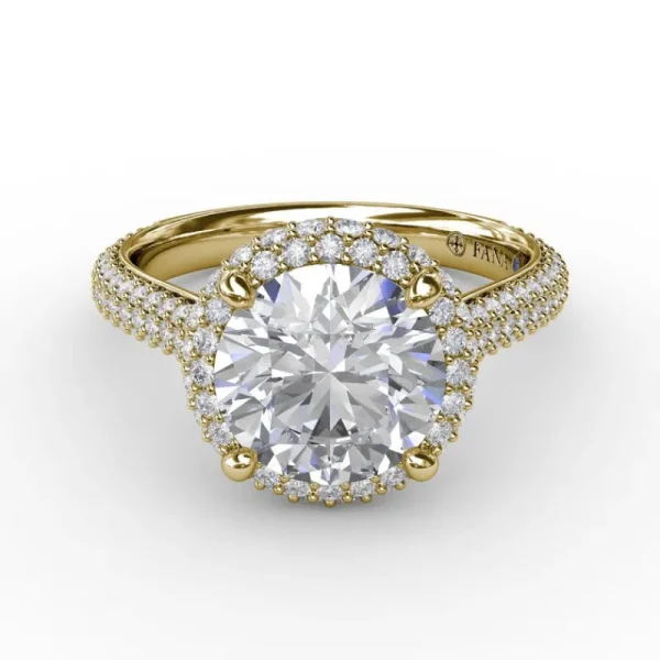 Fashion Fana Seamless Pavé Diamond Double Halo Engagement Ring