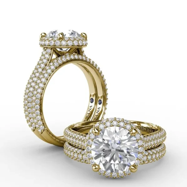 Fashion Fana Seamless Pavé Diamond Double Halo Engagement Ring