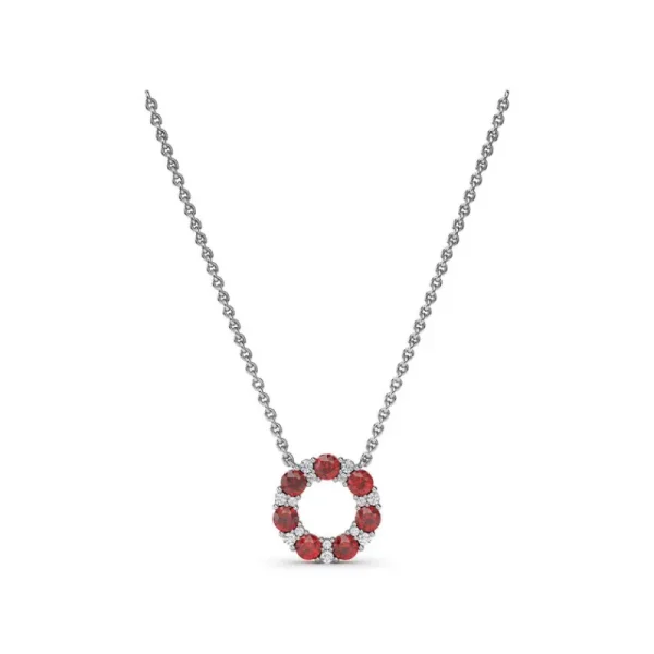 Best Fana Shared Prong Ruby and Diamond Circle Necklace