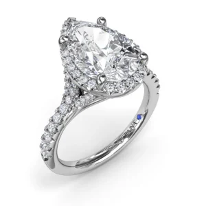 Hot Fana Split Shank Diamond Halo Engagement Ring