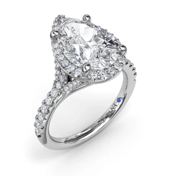 Hot Fana Split Shank Diamond Halo Engagement Ring