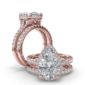 Hot Fana Split Shank Diamond Halo Engagement Ring
