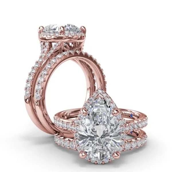 Hot Fana Split Shank Diamond Halo Engagement Ring