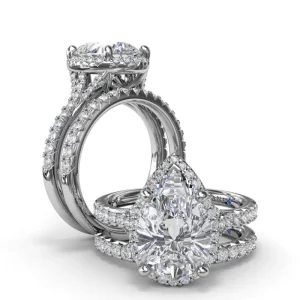 Hot Fana Split Shank Diamond Halo Engagement Ring