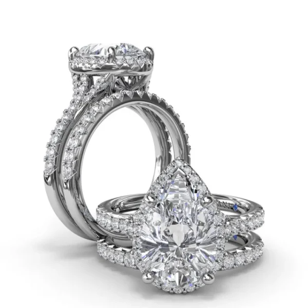 Hot Fana Split Shank Diamond Halo Engagement Ring