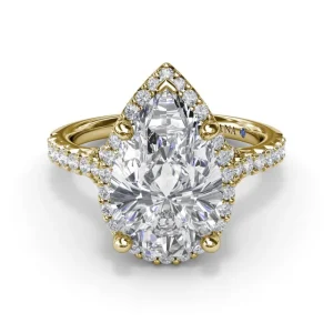 Hot Fana Split Shank Diamond Halo Engagement Ring