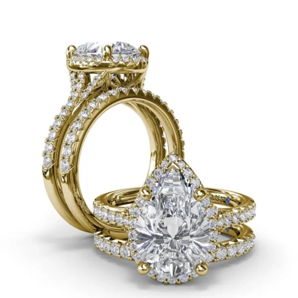 Hot Fana Split Shank Diamond Halo Engagement Ring