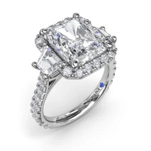 Hot Fana Three Stone Halo Diamond Engagement Ring